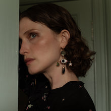 Load image into Gallery viewer, Pink Eye Cross Drop Earrings - READY TO SHIP
