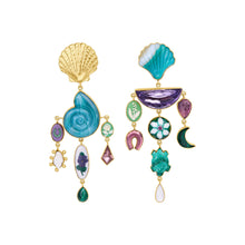 Load image into Gallery viewer, Green Shell and Violet Drop Earrings - READY TO SHIP

