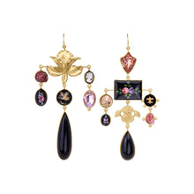Load image into Gallery viewer, Orchid and Enamel Flower Drop Earrings - READY TO SHIP
