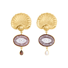 Load image into Gallery viewer, Shell and Cameo Eye Earrings - READY TO SHIP
