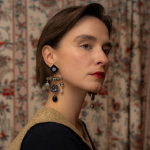 Load image into Gallery viewer, Onyx &amp; Opal Floral Earrings - SOLD
