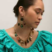 Load image into Gallery viewer, Green and Gold Pansy Balance Drop Earrings - READY TO SHIP
