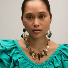 Load image into Gallery viewer, Green and Gold Pansy Balance Drop Earrings - READY TO SHIP
