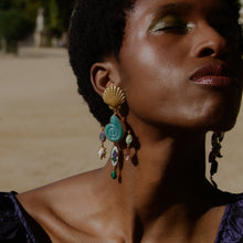 Load image into Gallery viewer, Green Shell and Violet Drop Earrings - READY TO SHIP
