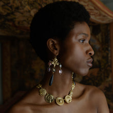 Load image into Gallery viewer, Orchid and Enamel Flower Drop Earrings - READY TO SHIP
