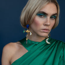 Load image into Gallery viewer, Bird and Moon Cross Drop Earrings - READY TO SHIP
