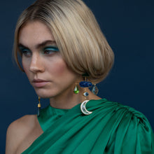 Load image into Gallery viewer, Bird and Moon Cross Drop Earrings - READY TO SHIP
