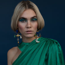 Load image into Gallery viewer, Bird and Moon Cross Drop Earrings - READY TO SHIP

