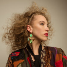 Load image into Gallery viewer, Green and Gold Pansy Balance Drop Earrings - READY TO SHIP

