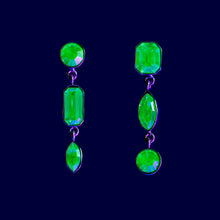 Load image into Gallery viewer, Three Drop Green Glow Earrings - READY TO SHIP
