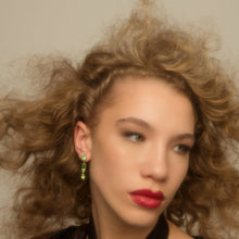 Load image into Gallery viewer, Three Drop Green Glow Earrings - READY TO SHIP
