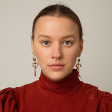 Load image into Gallery viewer, Coral &amp; Turquoise Balance Drop Earrings - READY TO SHIP
