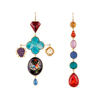 Load image into Gallery viewer, Flower &amp; Fruit Mismatched Charm Drop Earrings
