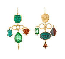 Load image into Gallery viewer, Green and Gold Pansy Balance Drop Earrings - READY TO SHIP
