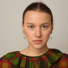 Load image into Gallery viewer, Green Thread Through Earrings - READY TO SHIP
