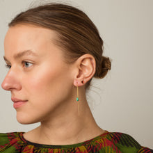 Load image into Gallery viewer, Green Thread Through Earrings - READY TO SHIP
