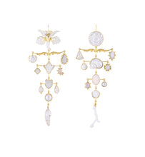 Load image into Gallery viewer, White Ornamental Scroll Multilayer Balance Drop Earrings - READY TO SHIP
