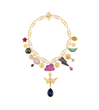 Load image into Gallery viewer, Linked Celestial Charm Necklace with Detachable Bird Drop - READY TO SHIP

